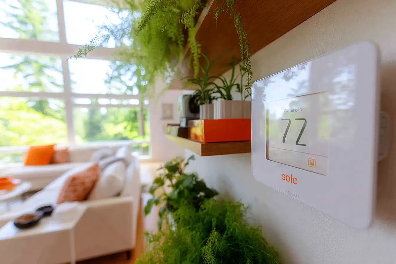 Smart thermostat and modern HVAC system improving home energy efficiency